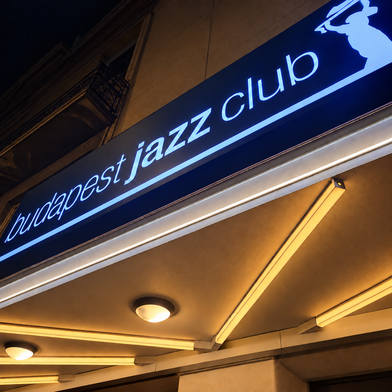 The entrance of Budapest Jazz Club at night